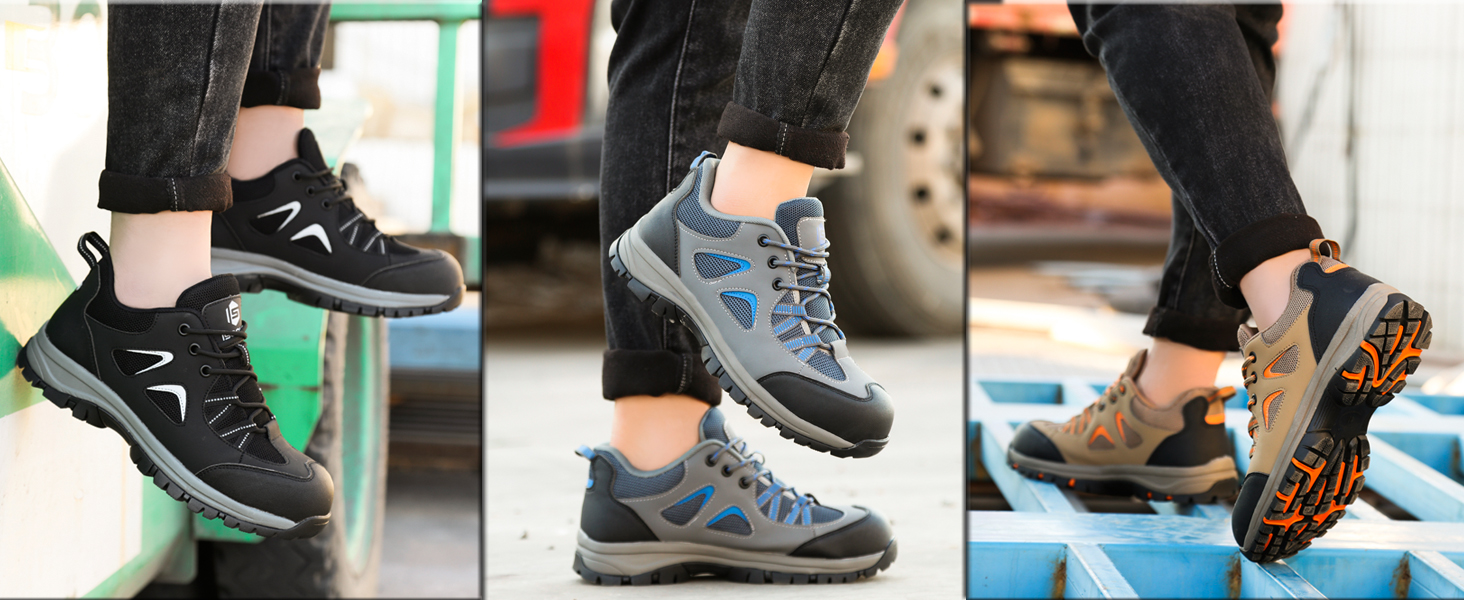 Чоловічі та жіночі робочі черевики-захисники. Легкі, дихаючі, антиковзкі, з металевим підноском. Сірий, синій, 44 EU