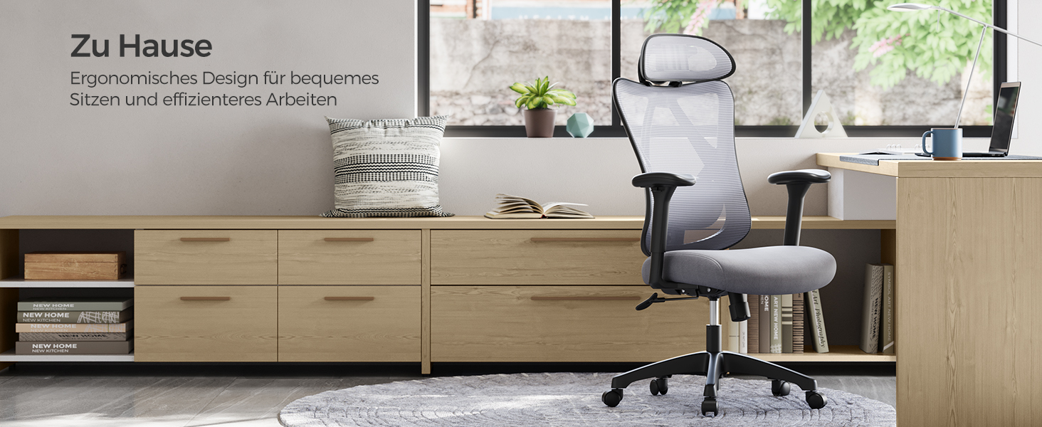 Офісний стіл SONGMICS: ергономічне крісло з регульованою поперековою та підголовною підтримкою, до 150 кг, регульована висота, сірий