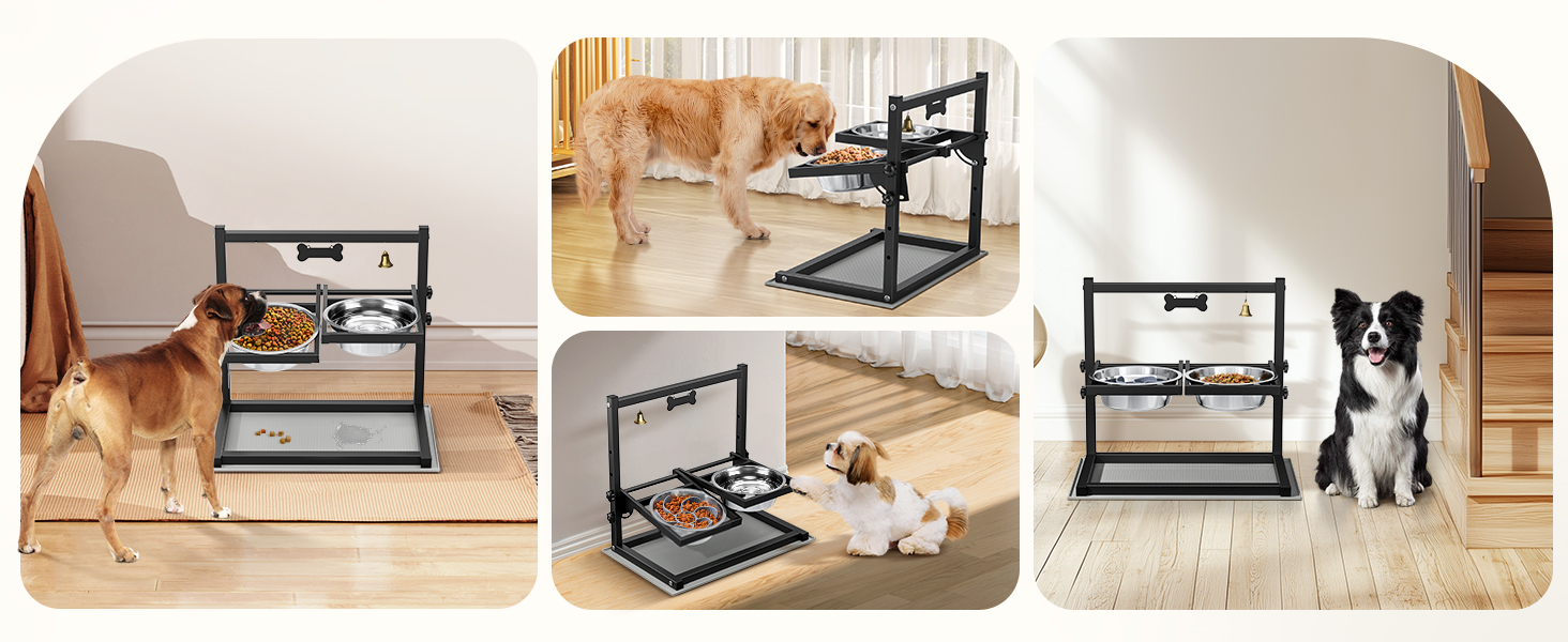 Підвищена годівниця для собак Sunowl, регульована висота та кут, 2 миски, нержавіюча сталь, повільне годування, антиковзаюча підставка