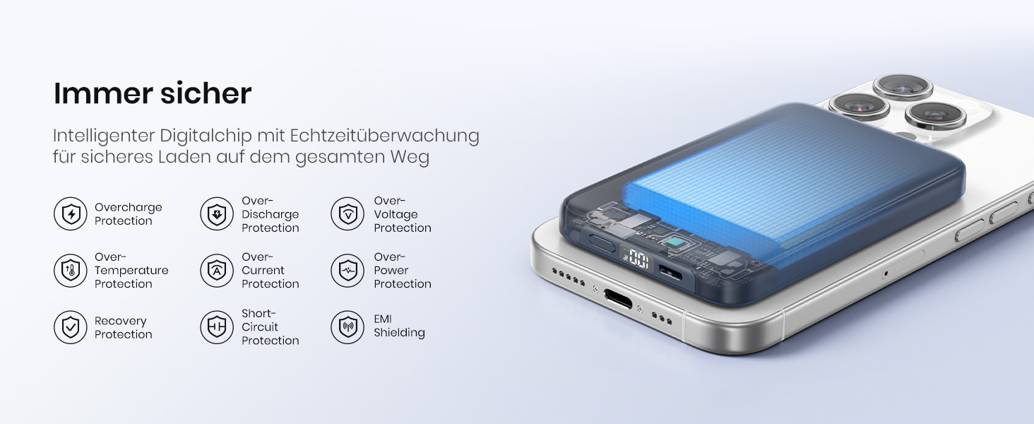 Power Bank A ADDTOP 10000mAh з підтримкою PD 20W та бездроговою зарядкою. LED дисплей, USB-C In/Out, сумісний з iPhone 17/16/15/14/13/12/Pro Max (Блакитний)