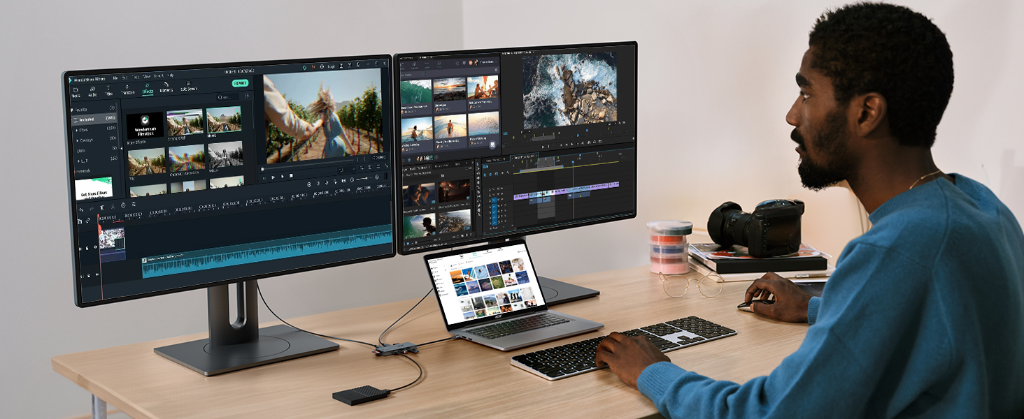 Док-станція Acer USB-C 9-в-1: Dual HDMI 4K@60Hz, 3xUSB-A, USB-C 5Gbps, 100W PD, SD/TF, для Dell, Chromebook, MacBook, Surface