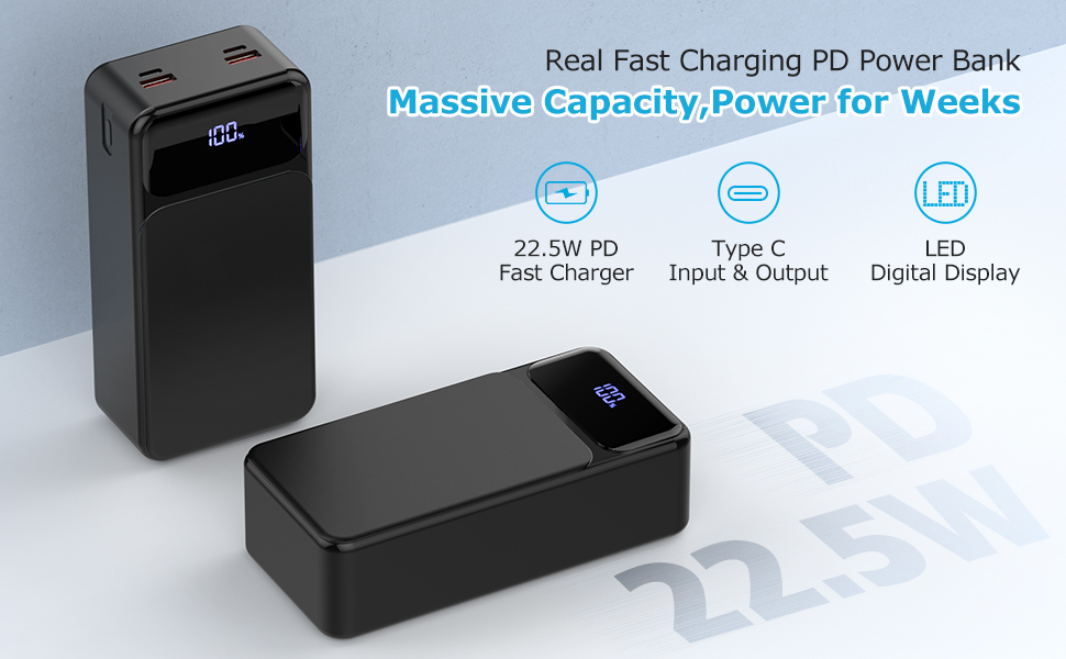 Power Bank 50000mAh з LED дисплеєм, 22.5W, PD20W, 3 виходи, 2 входи, USB-C, для iPhone 16/15/14/13/12 Pro Max (ZT03C)