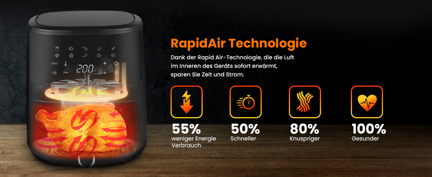 Аерофритюрниця Extralink 4.2L, 1400W з 10 функціями приготування, LED-сенсорний екран, економія енергії, 90% менше жиру