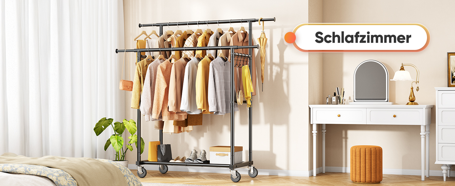 Вішалка для одягу HOKEEPER на колесах, 136 кг, важка, висувна штанга (D006)