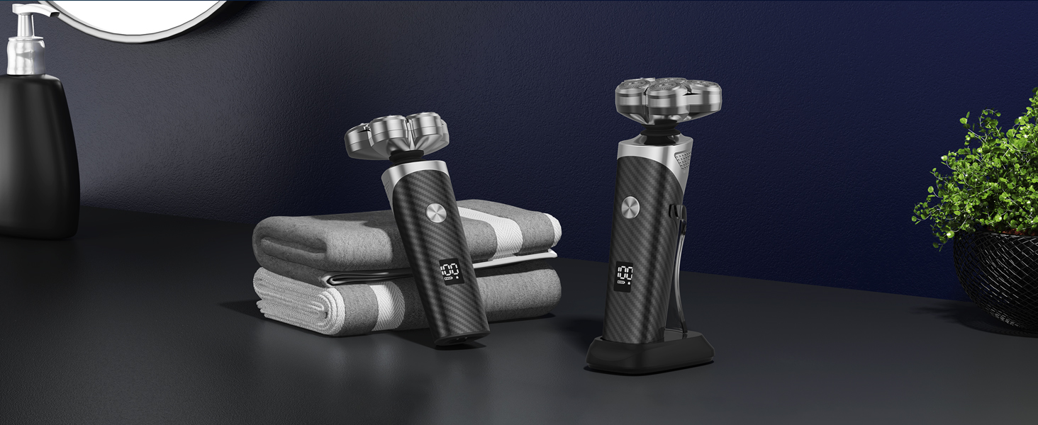 Електричний гоління для чоловіків VOYOR TX500: 5D, мокрий/сухий, бездротовий, LED дисплей, 150 хв роботи (чорний)