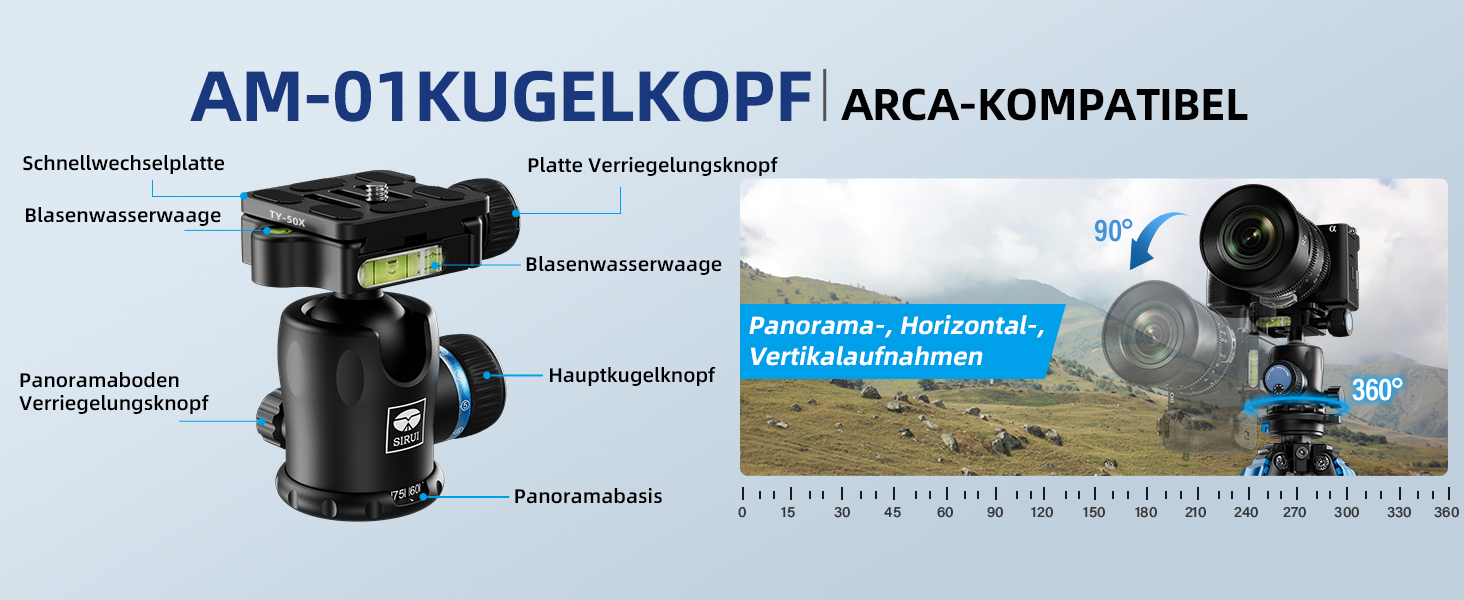 Штатив SIRUI AM124 з кульковою головкою AM01, карбоновий, для камери, легкий, туристичний, водонепроникний, 159 см, навантаження 12 кг