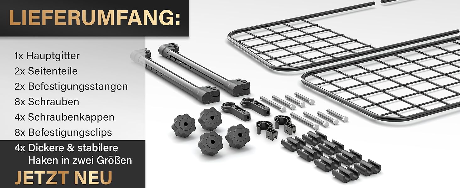 Універсальна сітка для багажника для собак HELDENWERK - автосітка для транспортування собак - захисна сітка з кріпленням підголівника - регульована сітка для багажника, чорна