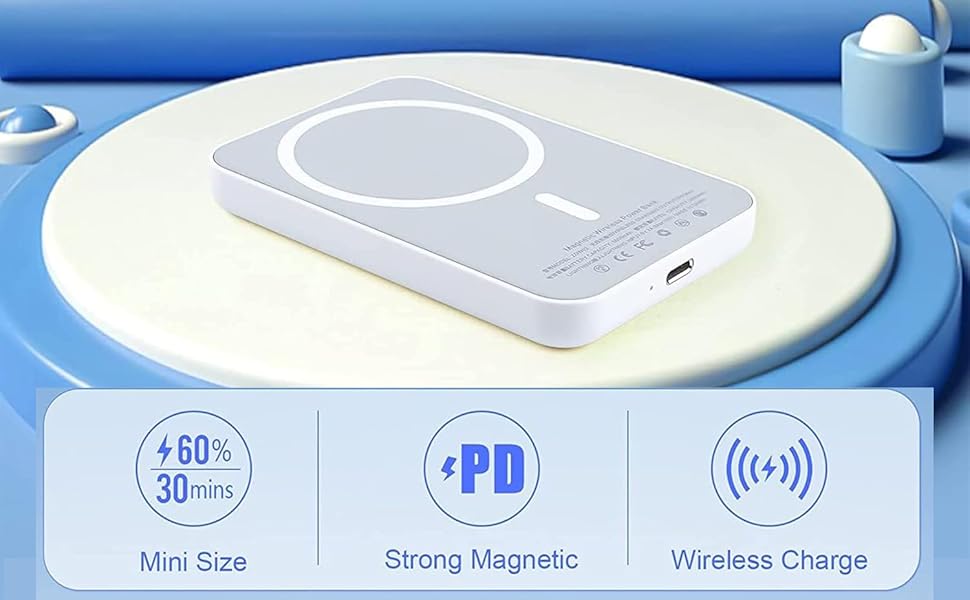 Магнітний бездротовий Power Bank 10000mAh 20W з швидкою зарядкою для iPhone 17 16 15 14 13 12 Pro Max, iPad, Samsung Galaxy