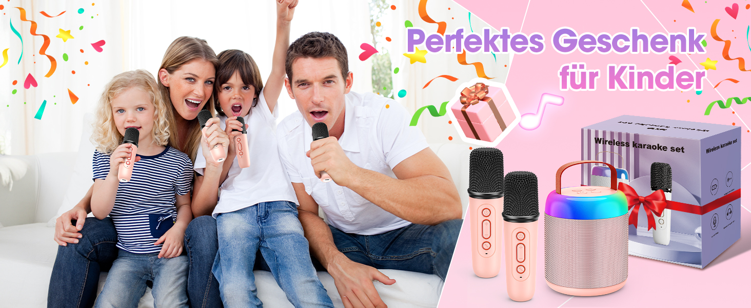 Караоке машина для дітей з 2 мікрофонами, рожева. Іграшка для дівчаток 3-12 років. Чудовий подарунок на день народження!