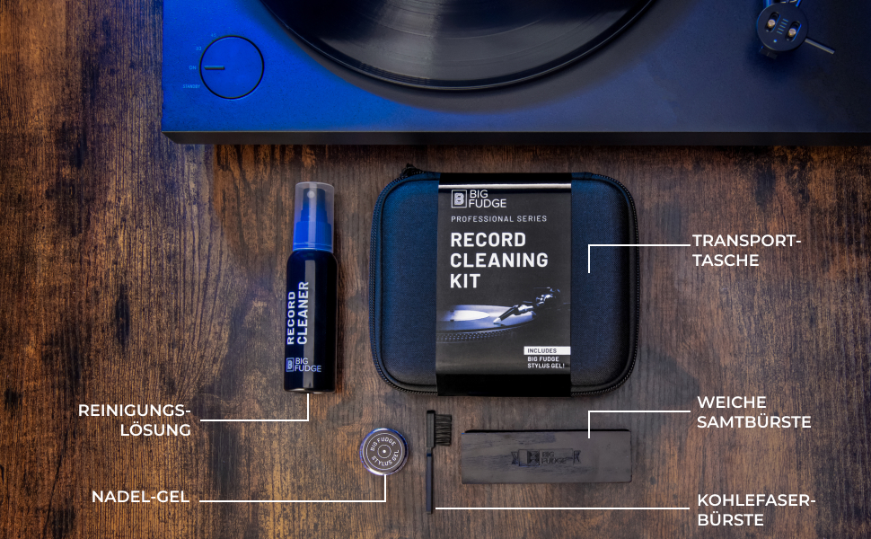 Набір для чищення вінілових платівок Big Fudge 5-в-1: щітка, засіб для чищення голки, сумка – професійний набір для догляду за вінілом