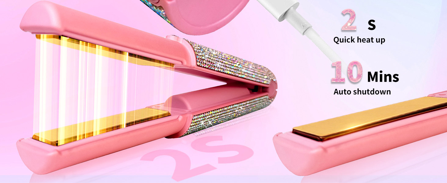 Бездротовий випрямляч для волосся 2-в-1 з акумулятором 5000mAh, міні-випрямляч для подорожей, випрямлення та завивання, портативний, швидкий нагрів 210°C/410°F, колір: коричневий (Mermaid)