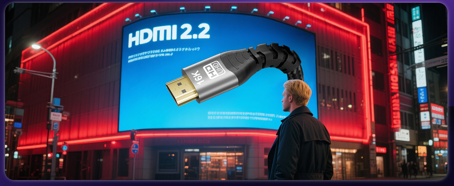 Кабель HDMI 2.2: Швидкий 2м, 96Gbps, 16K@60Hz, 12K/10K @120Hz, 8K@240Hz, 4K@480Hz, eARC, HDR10+, Dolby Atmos/Vision, HDCP 2.3, для PS5, Xbox, Soundbar, Fire TV, Laptop, HDTV