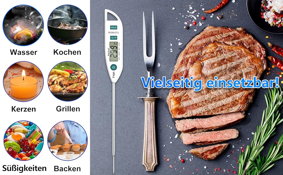 Термометр кулінарний BOMATA IPX7 вологостійкий, для їжі, рідин, приготування страв. З довгим зондом. T101 (білий)