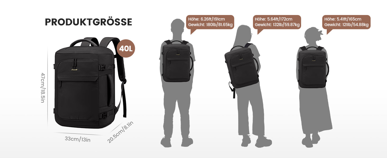 Чорний жіночий рюкзак LOVEVOOK 50L для подорожей, авіаперельотів та роботи, 17 дюймів