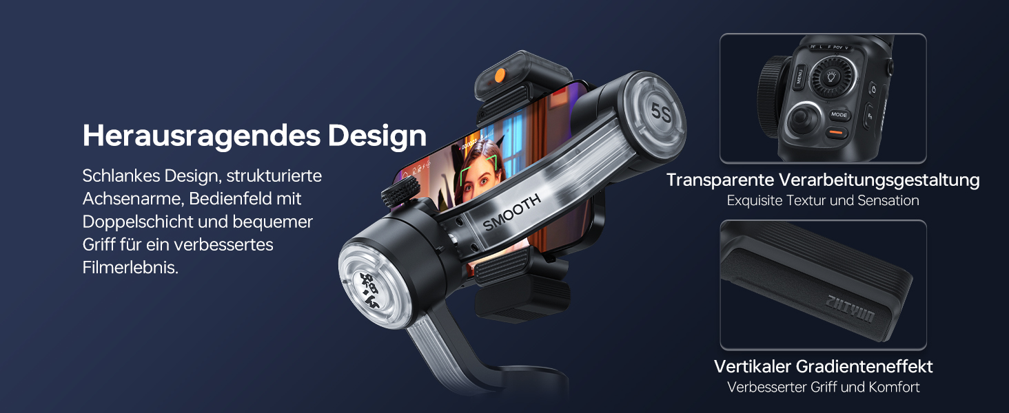 ZHIYUN Smooth 5S AI Pro: Стабілізатор для смартфона з AI, 3-осьовий, зі штативом, трекером, світлом, для зйомки Vlog, YouTube, TikTok