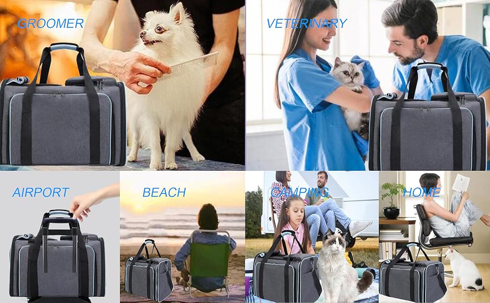 Транспортна сумка для котів та собак, розширювана, складана переноска для кота/собаки, сіра з блакитним, L