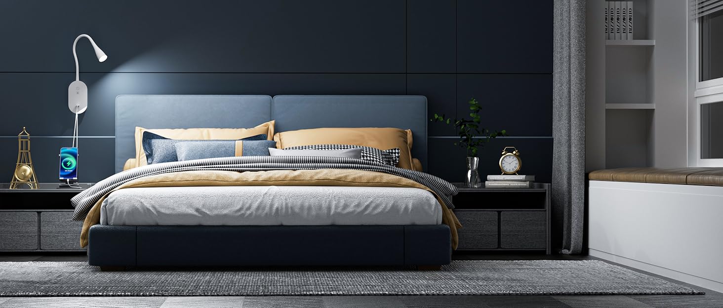 Нічник-лампа для читання Wandleuchte з USB, 5 рівнів яскравості, сенсорне керування, гнучкий кронштейн, білий