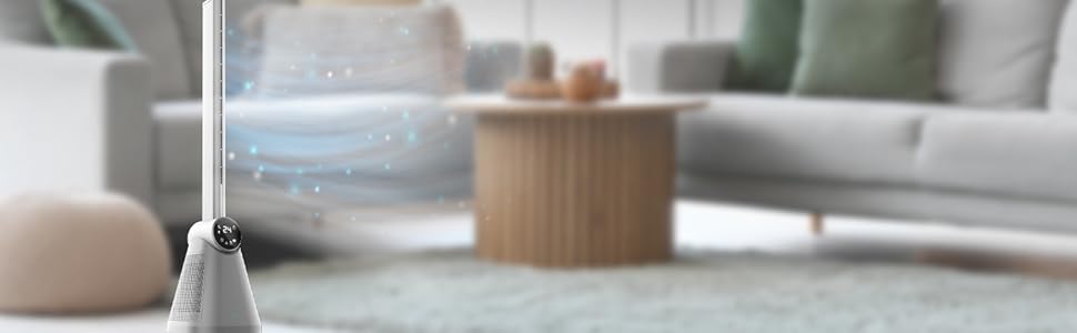 Вентилятор безлопатевий Cecotec EnergySilence 9890 Skyline, 100 см, 50 Вт, сенсорний LED-дисплей, пульт, 3 режими, 3 швидкості, таймер 15 год, кут розхитування 40º, сталева основа, чорний колір