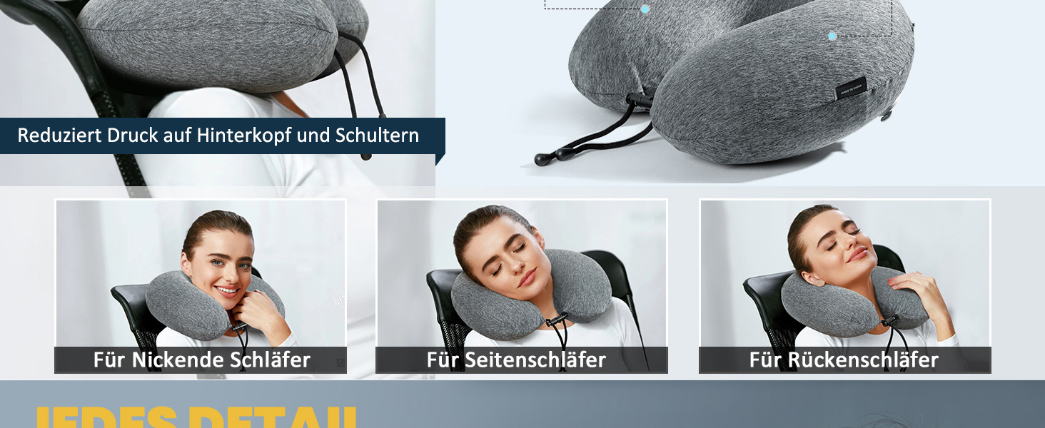 Подушка для шиї HIKENTURE надувна для подорожей літаком/поїздом з чохлом. Зручна подушка-ворітниця для дорослих. Кольори: синій, темно-сірий.