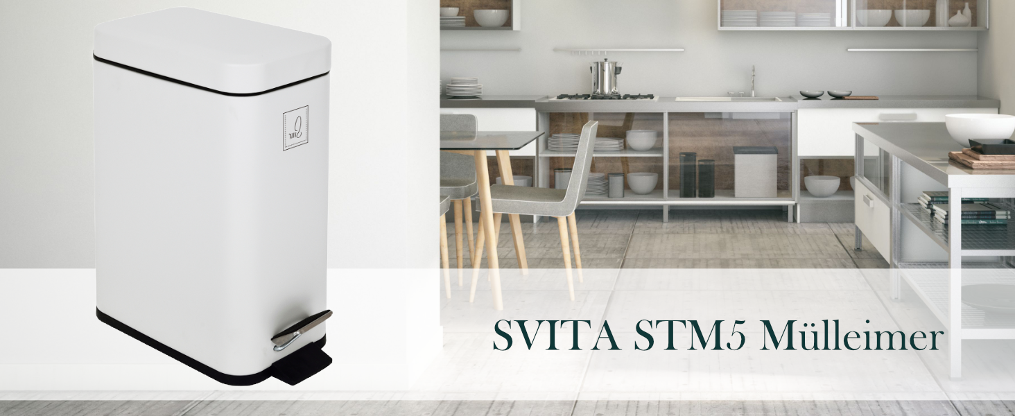 Сміттєвий відро SVITA STM5 з педаллю та м'яким закриттям Softclose, 5л, прямокутне, біле