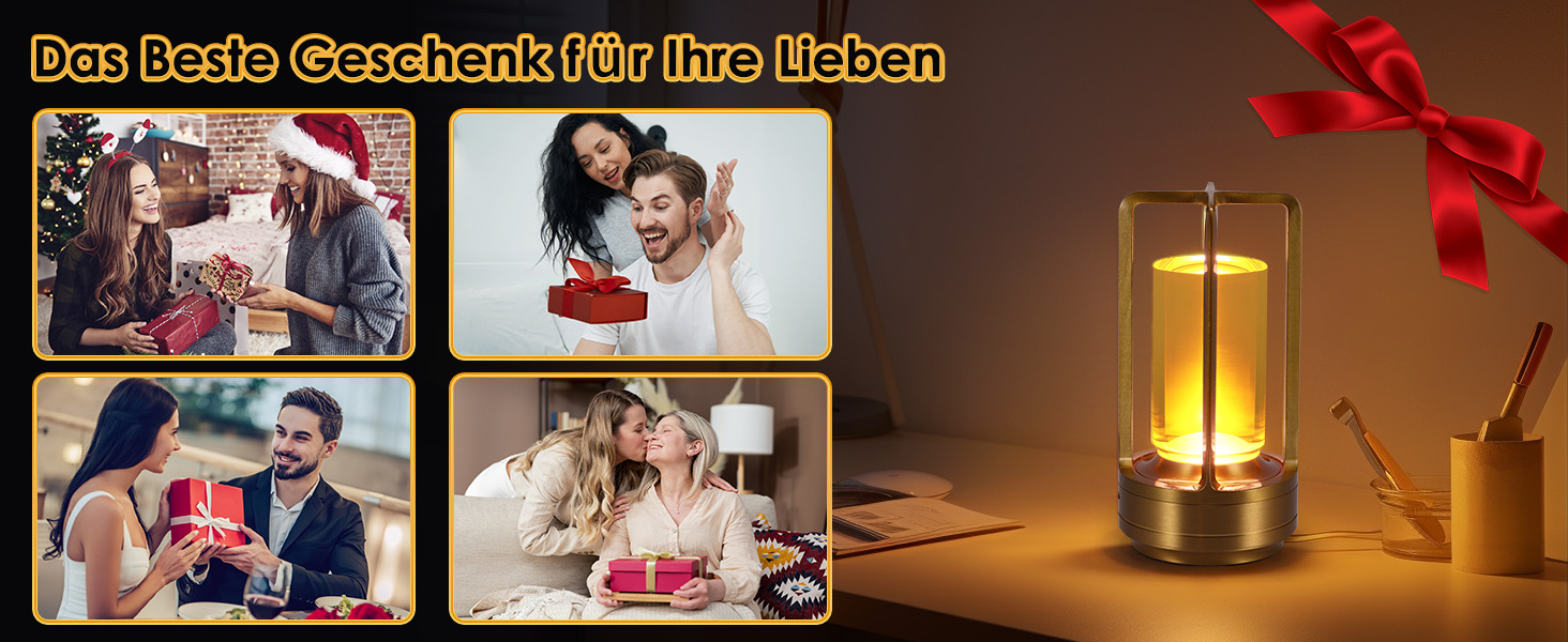 Торшер з торканням, бездротова LED лампа в стилі вінтаж, USB-зарядка, 3 кольори, регулювання яскравості, для спальні, офісу, вітальні, декор, подарунок (золотий)