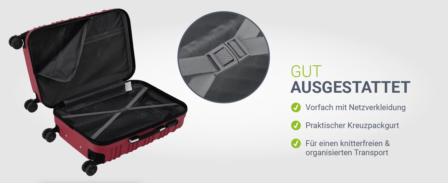 Набір валіз Juskys® Hartschale 4 шт. з кодовим замком, тихі колеса 360°, телескопічна ручка, легкі - червоний колір