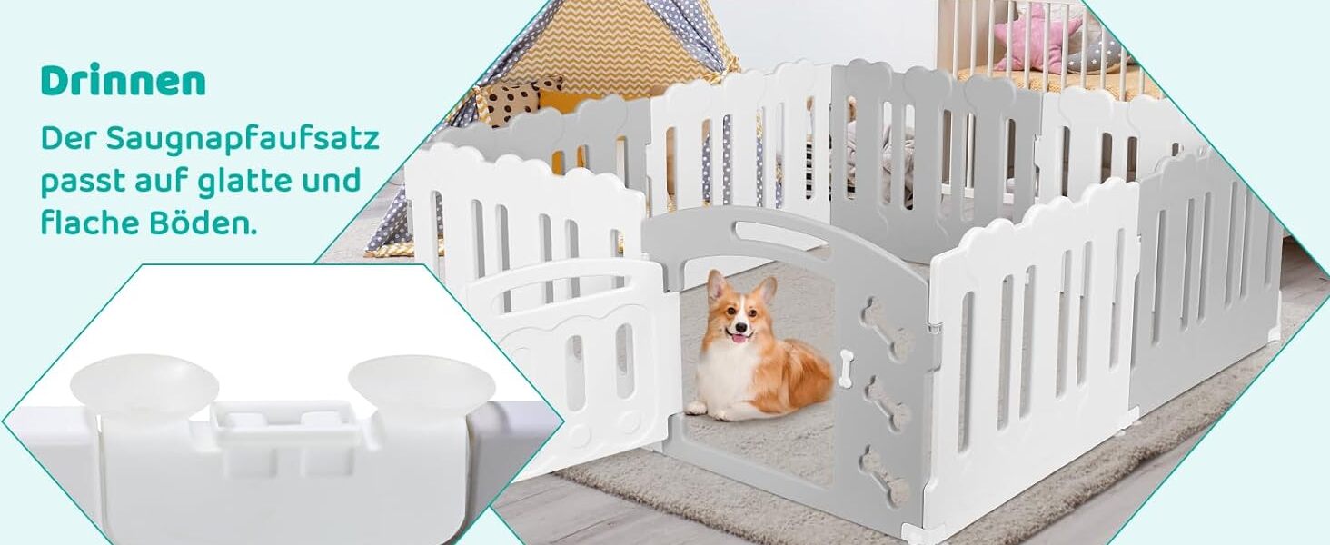 Летворешітка для цуценят Mamizо 60см, сталева та пластикова, з воротами та фіксаторами, для дому та на вулицю (7+1, сіро-біла)