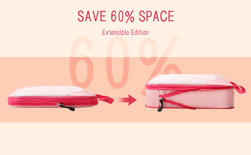 Набір органайзерів для валізи AiQInu: 5 шт. з компресією, мішки для білизни та взуття, рожевий