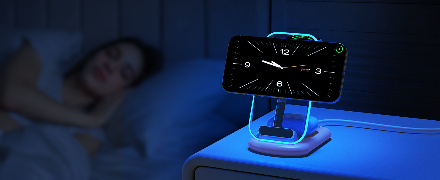 Зарядний пристрій MagSafe 3-в-1 для Apple Watch та iPhone: фіолетовий колір. Підходить для iPhone 17, 16, 15, 14, 13, 12 Pro Max/Air/Plus/Pro та Apple Watch 10/9, Airpods 3/2/Pro