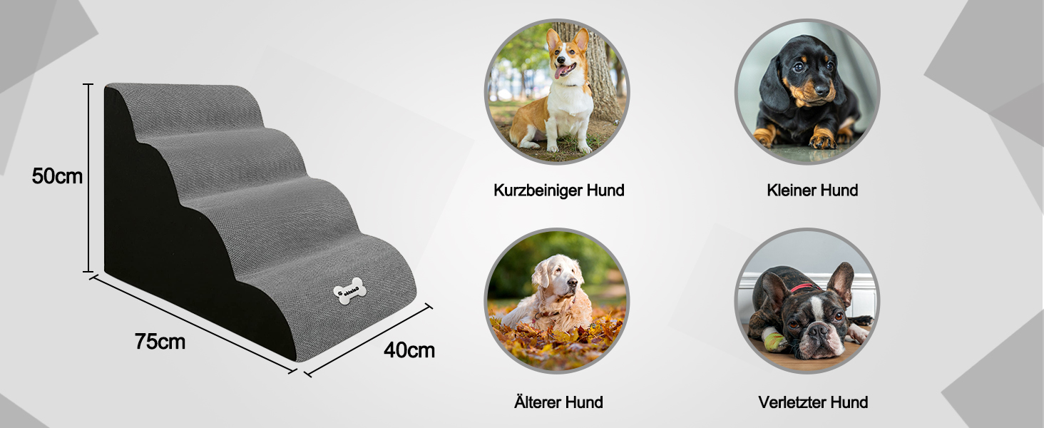 Сходинки для собак Galatée з 4 сходинками, неслизькі, для ліжка/дивану, знімний чохол, губка з високою щільністю, портативні (світло-коричневий)