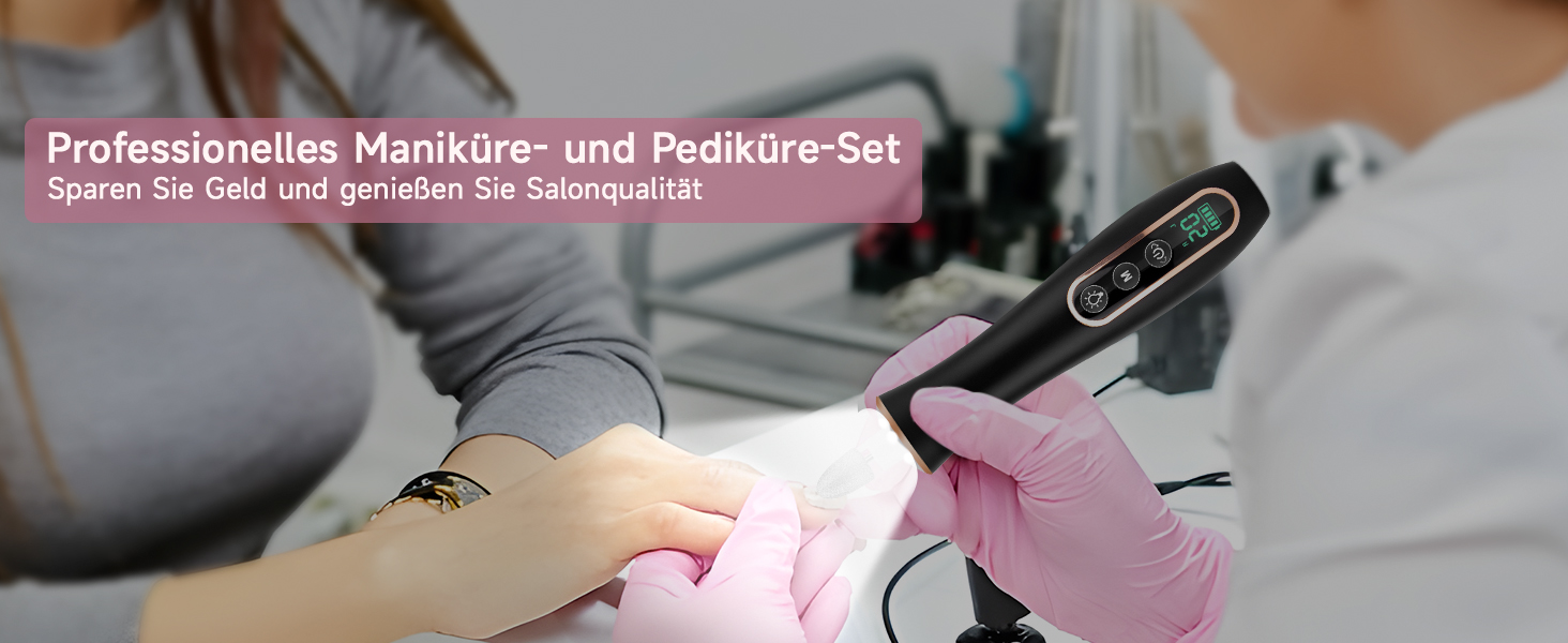 Електричний набір для манікюру Karrong: бездротовий фрезер з 10 насадками, LED-підсвічування, для гель та акрил
