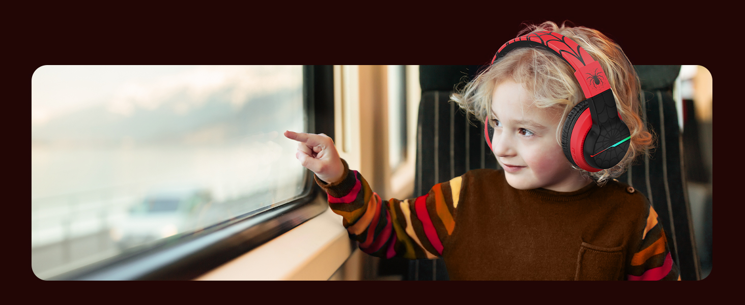 iClever Бездротові навушники для дітей з LED-підсвіткою, Over-Ear, Bluetooth 5.2, мікрофон, BTH12 (Чорний/Червоний)