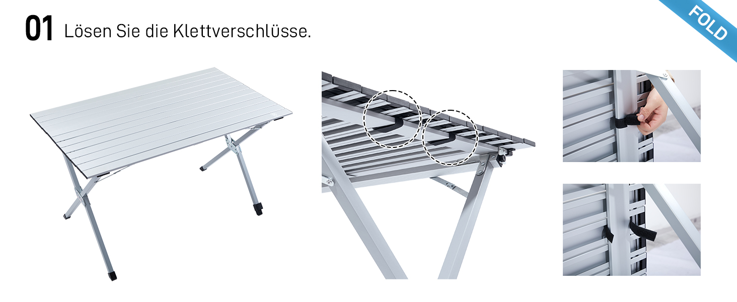 Розкладний туристичний стіл EVER ADVANCED 120x70 см з алюмінію для кемпінгу, пікніка, саду, балкону, срібний