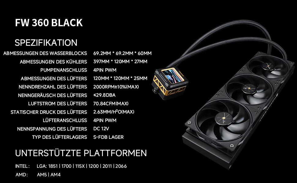 Система рідинного охолодження процесора Thermalright Frozen Warframe 360 ARGB Black, LCD-дисплей 2.4