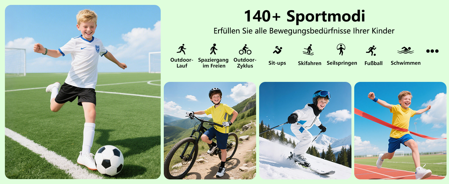 Дитячий розумний годинник Kinder з 140 спортивними режимами, фітнес-трекер, вимірювання пульсу, ігри-головоломки, IP68 вологозахист, без використання додатку/телефону, подарунок для хлопчиків-підлітків 6-15 років, зелений