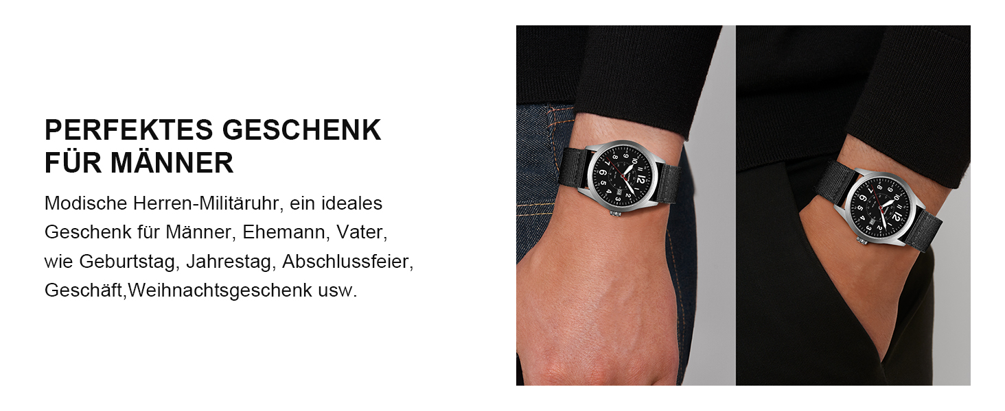 Годинник чоловічий LN LENQIN Military 30M водостійкий з датою, кварцовий, тактичний, на текстильному ремінці (чорний/сріблястий)