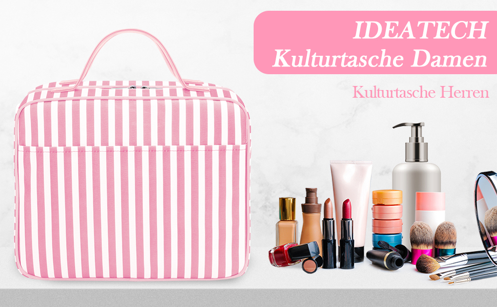 Сумка для косметики IDEATECH, дорожня, водонепроникна, для чоловіків та жінок, рожево-смугаста, з петлею для підвішування