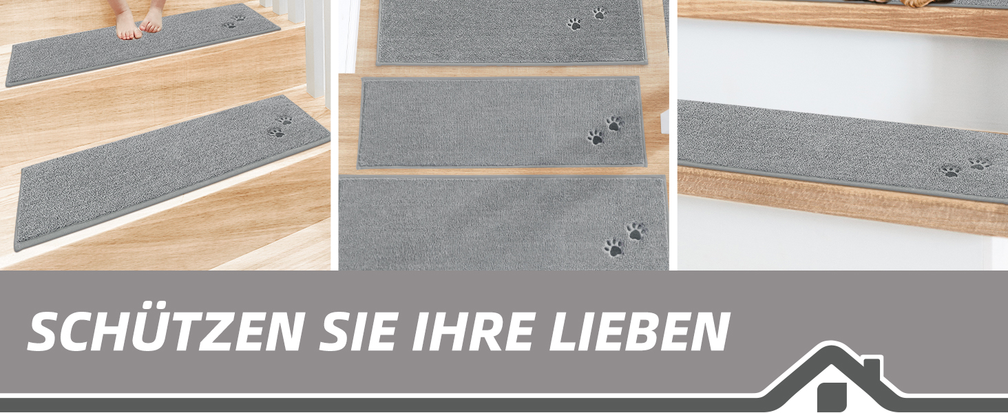 BEQHAUSE Non-Slip Stair Treads - 15 Piece Set - Washable Carpet for Kids, Seniors & Pets - 22x70cm Polyester & TPE