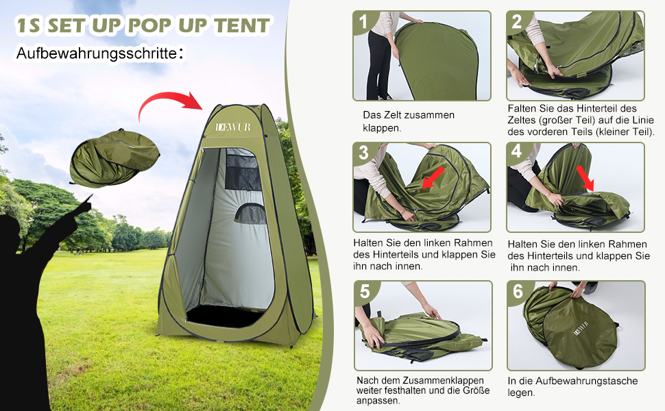 Camping Privacy Tent with Shower - Pop Up Changing Room & Toilet Shelter - UV 50+ Protection - Portable Outdoor WC Tent for Camping & Beach - Includes Carry Bag