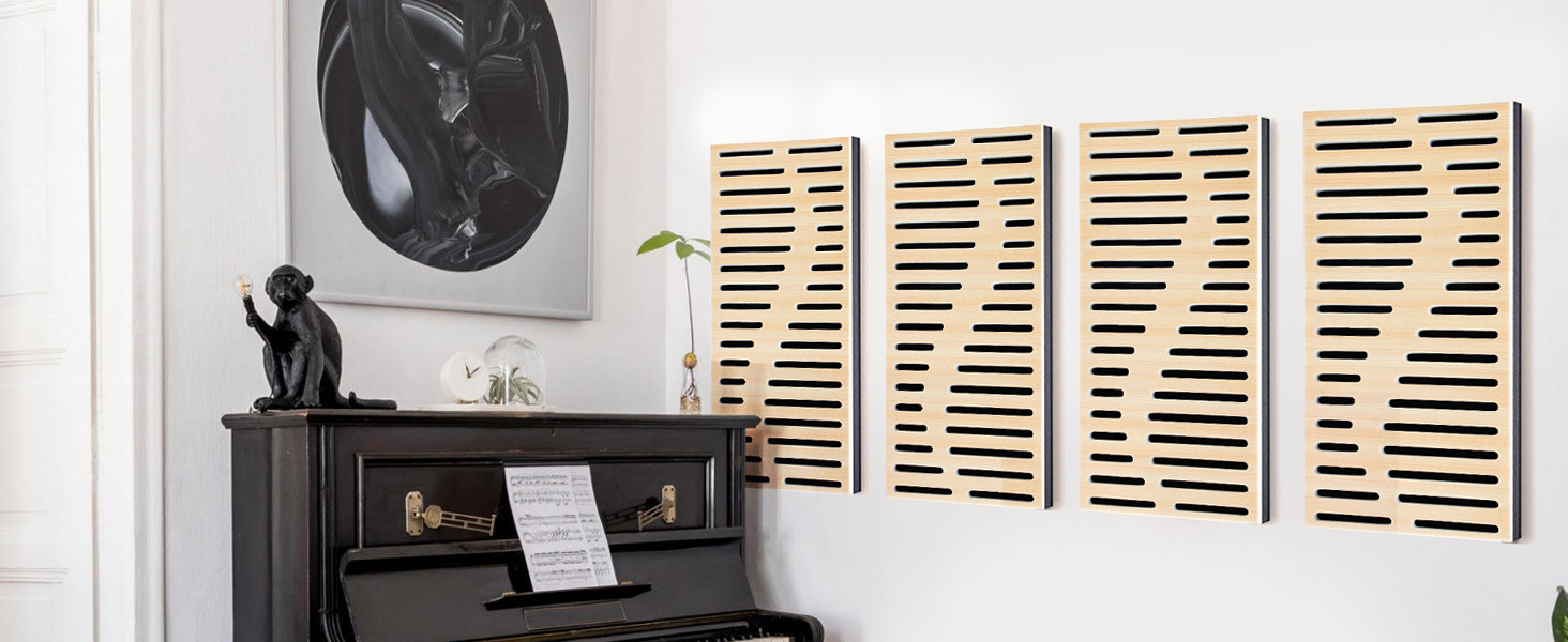 Акустичні панелі JBER для звукоізоляції стін, самоклеючі шумопоглинаючі плити з імітацією натурального дуба, 3-шарові декоративні панелі для студії, 60×30×4.5 см, еліптичні лінії (4 шт.)