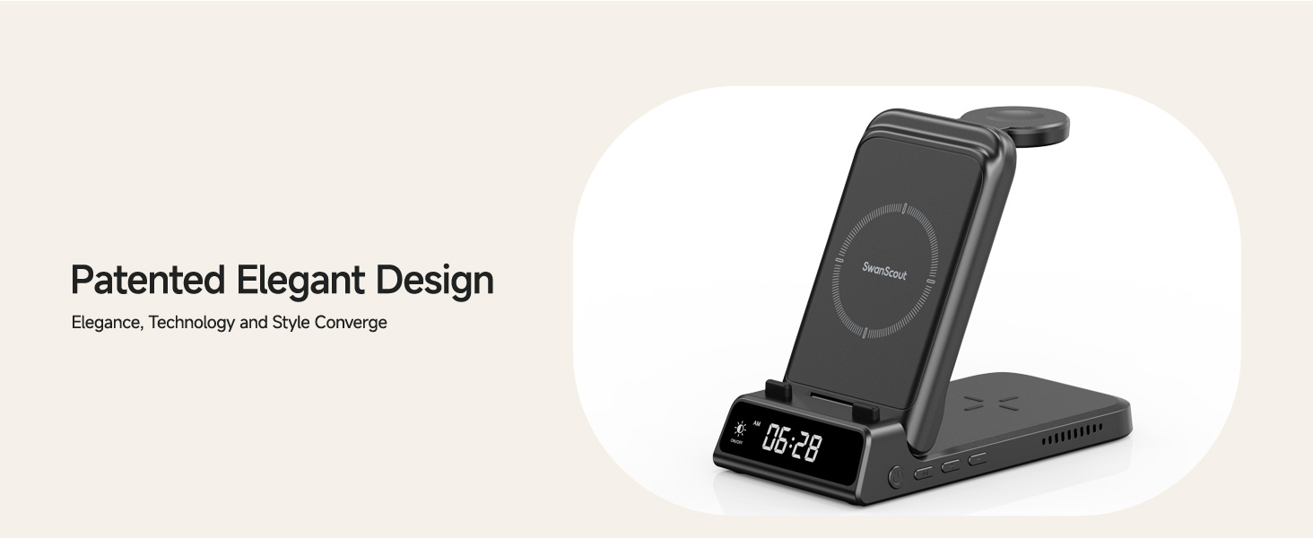 Бездротова зарядка 3-в-1 SwanScout 703A для iPhone 12/13/14/15/16/17, Apple Watch 7/8/9/10/11/Ultra, AirPods Pro 3 – Чорна