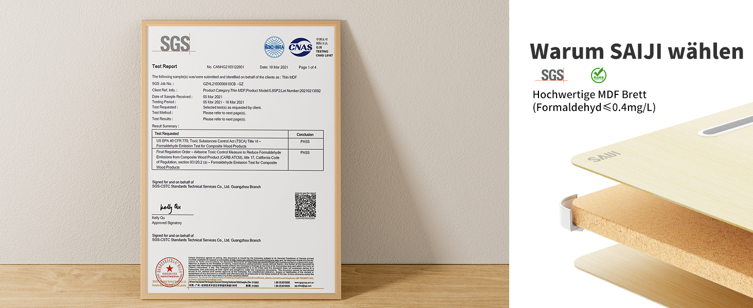 SAIJI Розкладний столик для ноутбука та планшета XXL з ящиком та підставкою для книг/телефону (65 x 49 x 30 см, Тік)