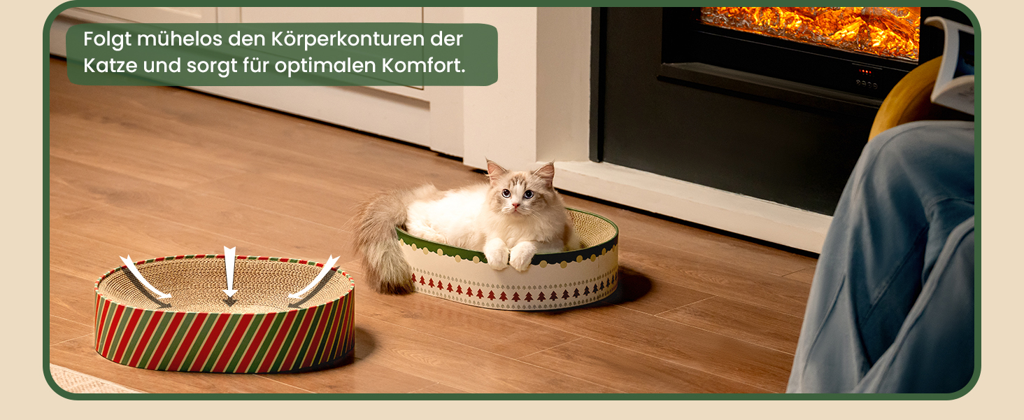 Кігтеточки для котів Conlun 2 в 1: овальні, з мискою та гніздом. Імітація ялинки. Розмір 43x33x10 см