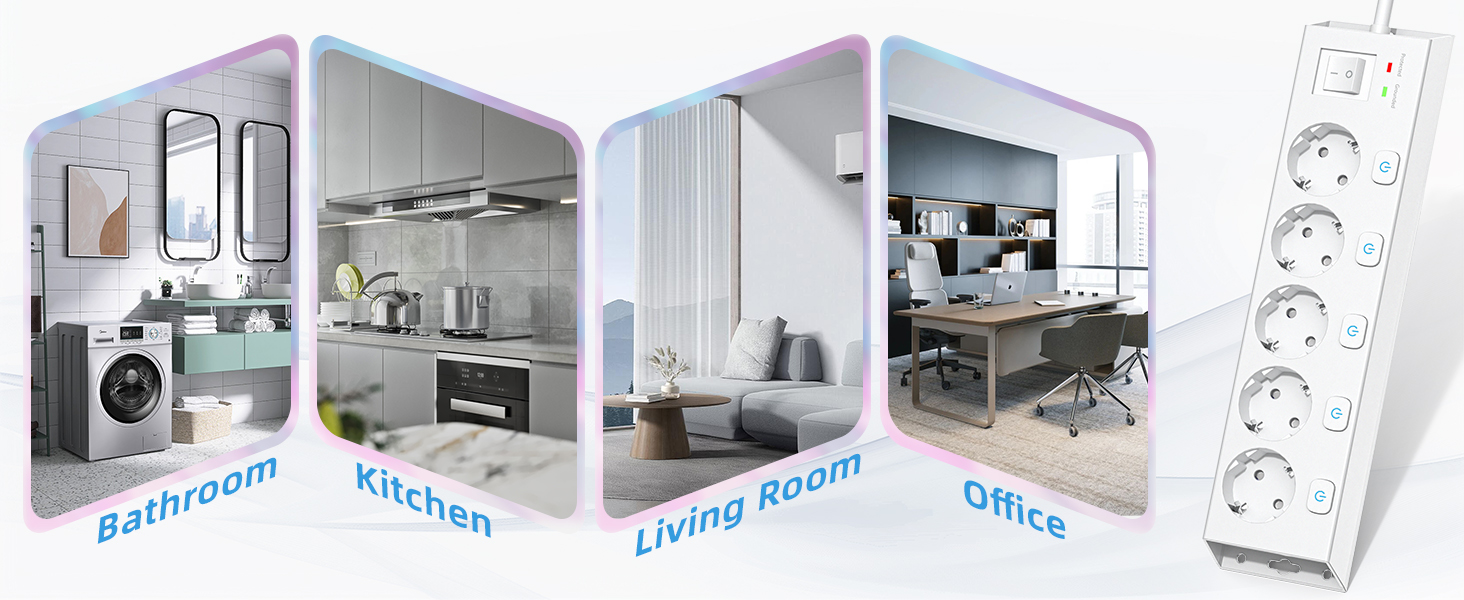 Мережевий фільтр Steckdoseleiste 5-fach з вимикачами, захистом від перенапруги 1050J, для дому та офісу, білий, кабель 2м