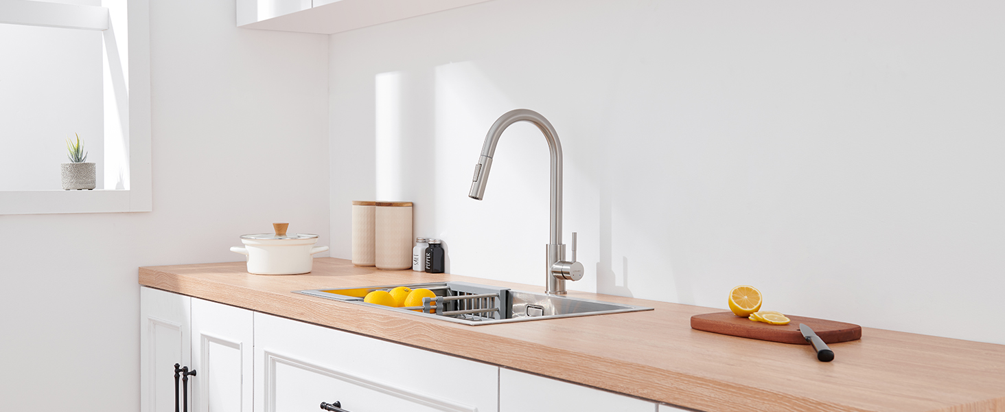 Змішувач кухонний Lonheo з висувною лійкою, високий поворотний кран для кухні, нержавіюча сталь, 2 режими струменя, для мийки