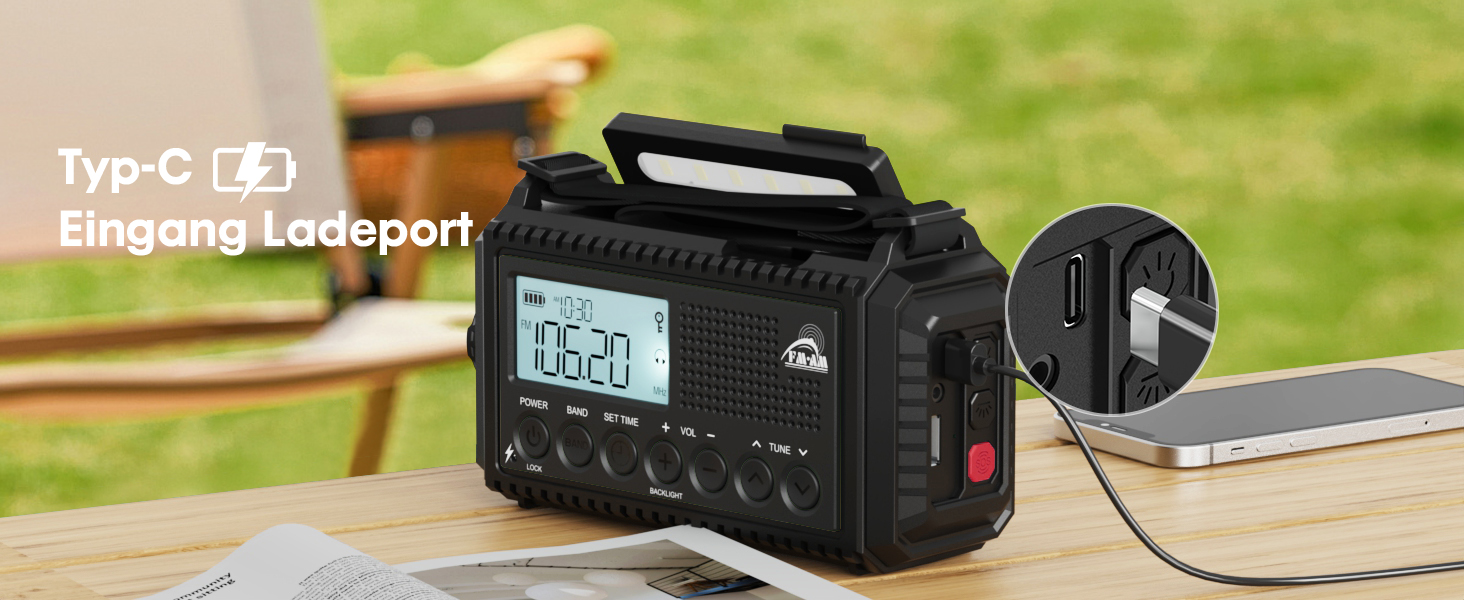 Радіоприймач Kurbelradio на 12000mAh з сонячною панеллю та ручкою, AM/FM/SW, з ліхтариком, USB-зарядкою, SOS-сигналом, для кемпінгу та надзвичайних ситуацій, зелений
