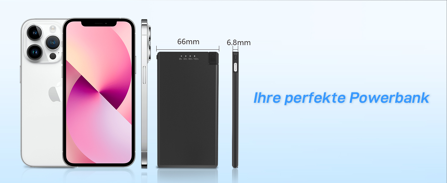 Power Bank Auskang 5000mAh Slim з кабелем для iPhone (до iPhone 14) - Чорний