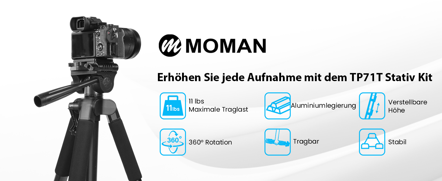 Штатив для камери Moman MA65 з алюмінію, монопод, 5 секцій, до 10кг, чорний, 180см