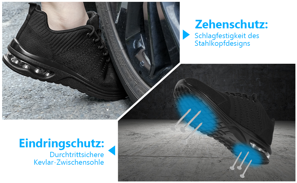 Черевики безпеки OFFCUP для чоловіків, Легкі робочі черевики, Спортивні черевики з металевим носком, Робочі кросівки з дихаючою та протиковзкою підошвою, з повітряною подушкою, зручні 45 EU