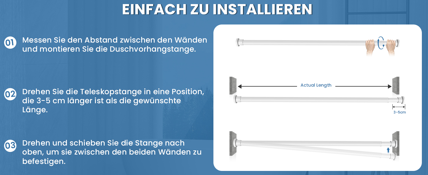Штанга для душу без свердління 73-224 см, біла. Розсувна штанга для ванної кімнати, душу, вітальні.